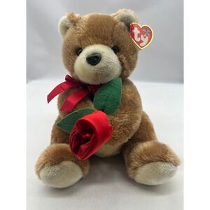 Always‎ TY Beanie Buddy Bear Holding Red Rose 9 inch